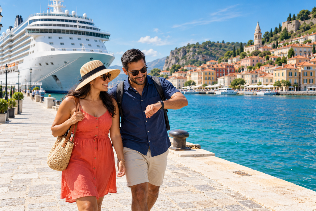 del crucero al pueblo mediterráneo